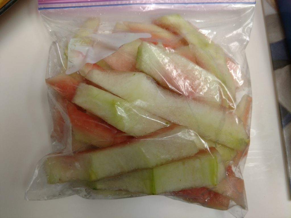 Watermelon Rind in Ziploc bag